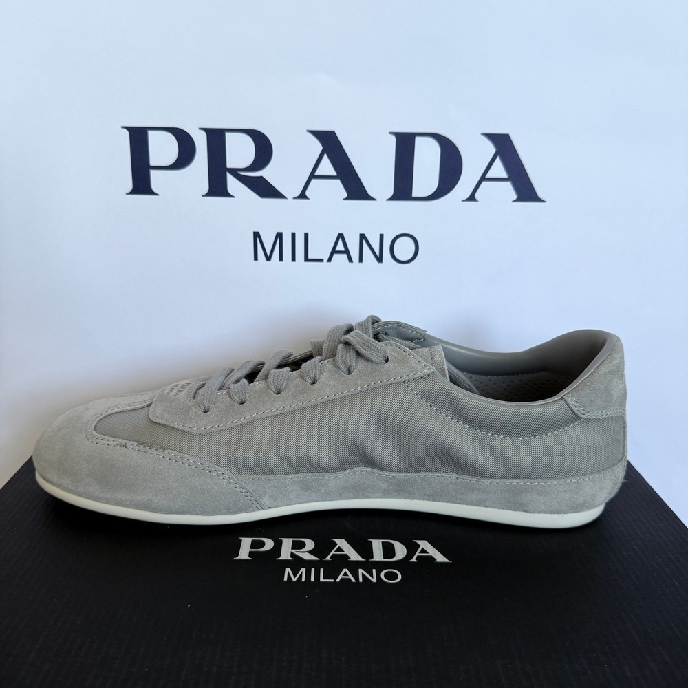 Prada Milano 2EG442 Men Grey Suede Fabric Low Top Sneakers Trainers Sz UK 7.5 - Picture 11 of 15